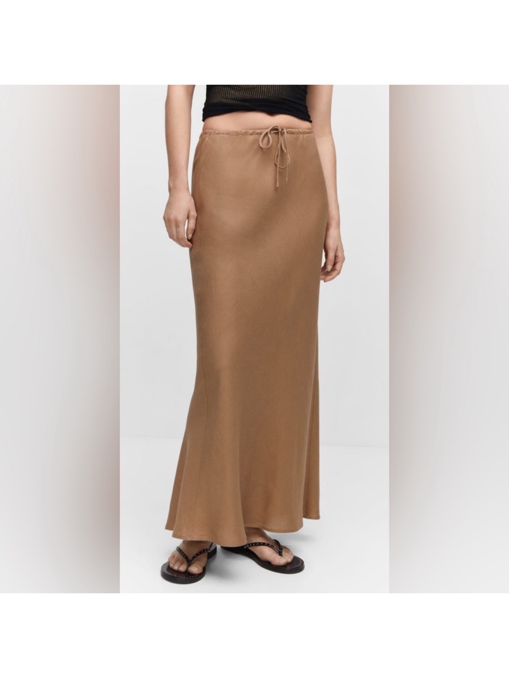 Mango Tan Drawstring Maxi Skirt